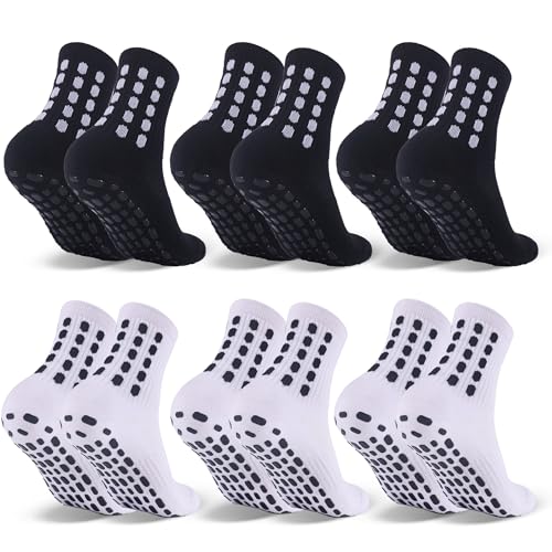 6 Pairs Kids Grip Soccer Socks Cushioned Non Slip Football Athletic Sports Socks for Boys Girls