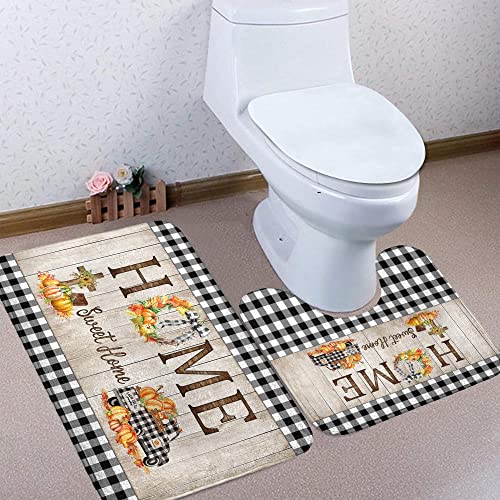 V Vibepy Printed Shower Curtain Set 3Pcs, Autumn Shower Curtain 71Inch, Home Sweet Home Bathroom Set 71", Fall Shower Curtain Set, Pumpkin Bathroom Mat, Bath Mat 24X36 Inch, U-Shaped Rug 15X18 Inch #TOP6