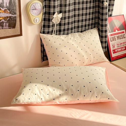 Image of Nayoroom Pink Polka Dot Duvet Cover Set Full Black White Dots Bedding