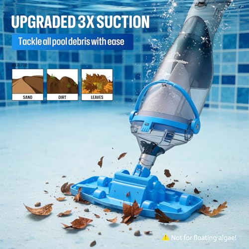 Image of BIELMEIER Handheld Pool Vacuum with Telescopic Pole, Updated Swimming Pool Cleaner 19 GPM Powerful Suction, Cordless Pool Vacuum for Cleaning Above Ground Pools, Inground Pools, Spas, Hot Tubs