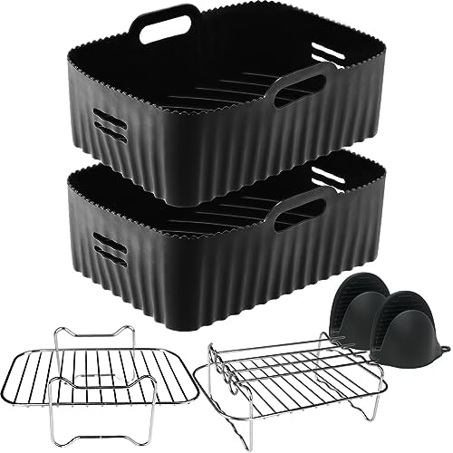 moleath Air Fryer Accessories Compatible for Ninja AF300UK 7.6L, Salter EK4548 8.2L, Duronic AF34 9L, Lakeland 8L Dual Airfryer, 5PCS Accessories Set with Silicone Air Fryer Liners & Racks