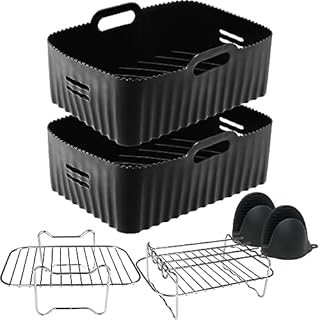 moleath Air Fryer Accessories Compatible for Ninja AF300UK 7.6L, Salter EK4548 8.2L, Duronic AF34 9L, Lakeland 8L Dual Airfryer, 5PCS Accessories Set with Silicone Air Fryer Liners & Racks