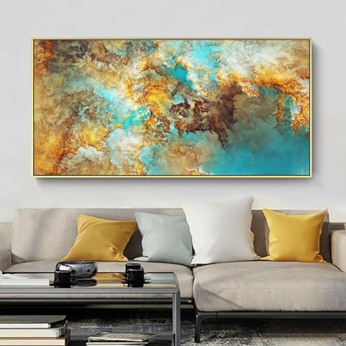Photo pour salon décor KQZVCU : peinture abstraite bleu or avec cadre