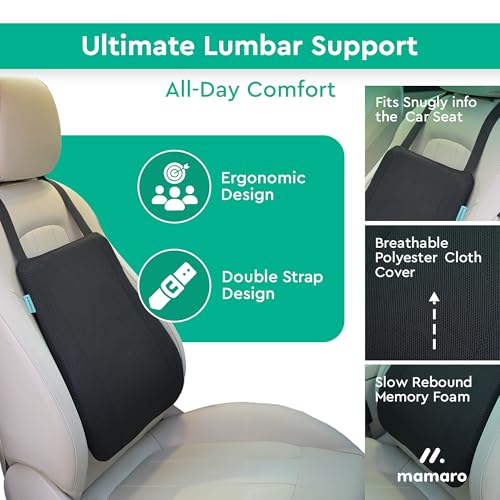 Image of Car Seat Back Cushion with Memory Foam Lumbar Support, Ergonomic Pillow for Back Pain Relief & Spine Alignment, Ideal for Long Drives & Office Chairs - Fits All Car Seats (Black)
