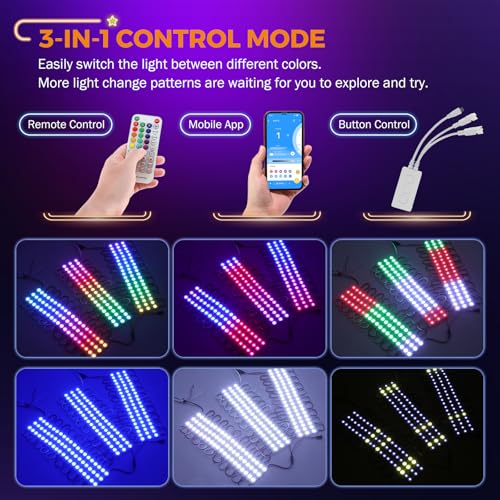 Image of BEAMNOVA 30Ft Stip Lights Kit, 60pcs RGB LED Modules, Remote, Bluetooth App Control, DC 12V Voltage Transformer, Adhesive Waterproof Commercial Storefront Lights, Small Lens