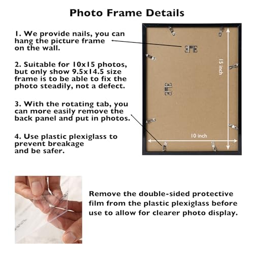 Image of JCJMY 10x15 Picture Frame Black for Wall Hanging, Wall Mounting Horizontally or Vertically, 10 x 15 Wall Gallery Poster Photo Frame with Shatter Resistant Plexiglass, Black