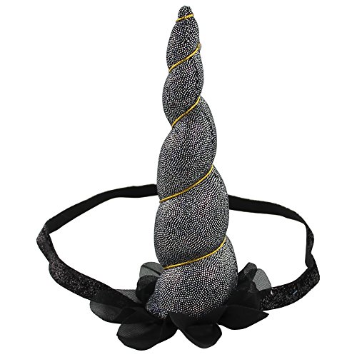 QtGirl Unicorn Headband Glitter Shiny Unicorn Horn Elastic Hairband for Girls Kids Adult Party Favor Cosplay Costume (Black)