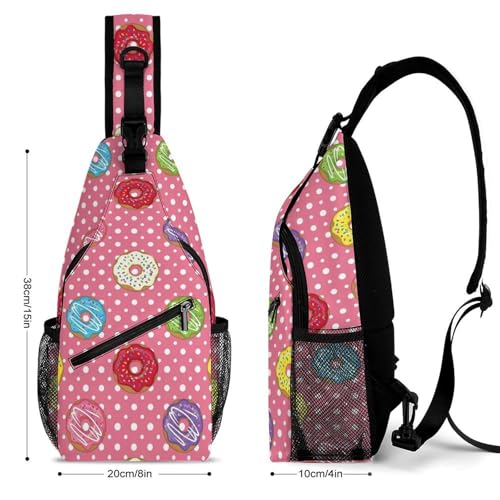 Fashion Chest Bag, Shoulder Bag, Dress Decor Sling Backpack, Casual Day Pack For Men And Women Pink Dots Doughnut Donut2
