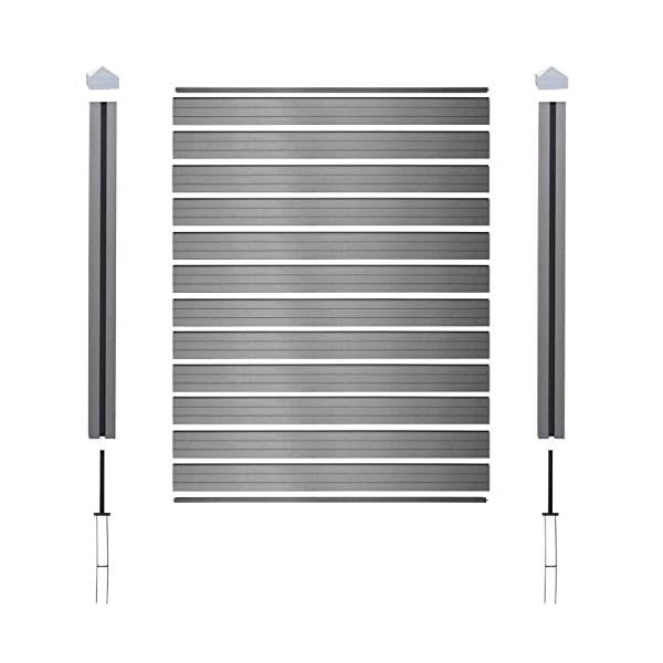 Mendler WPC-Sichtschutz Sarthe, Windschutz Zaun, WPC-Pfosten - Basiselement, 1,95m grau – Bild 8