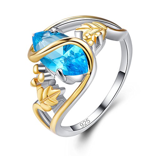 Emsione Women's 925 Sterling Silver Plated Marquise Created Blue Topaz Vine Cocktail Ring Bypass Size 6 to 9
