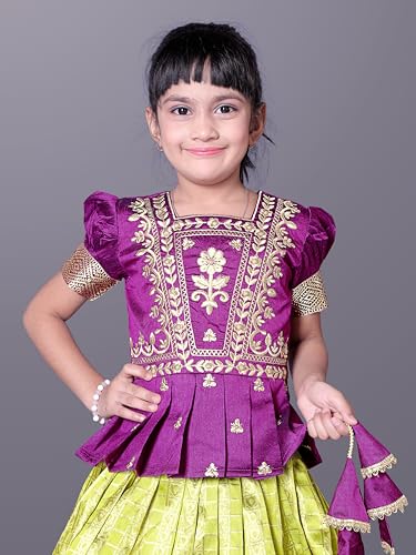 Image of Wommaniya Impex New south Indian traditional pattu pavadai Jecquard Lehenga choli for girls dress
