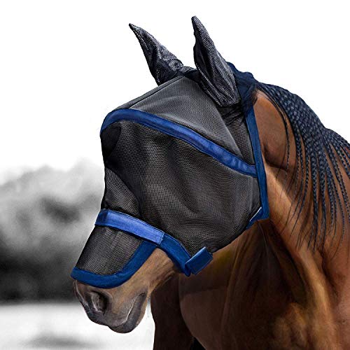 Harrison Howard Maskology Supreme Horse Fly Mask Stellar UV Protection with Detachable Nose Cover Well-Received 2-in-1 Mask Navy L Full Size