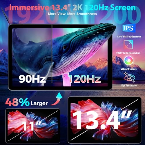 Image of 13 inch Tablet with Keyboard - 2026 Gemini AI Android 16 Tablet,Black Case | 32GB+256GB+2TB Expand, 2K Tablets PC with 8-Core, 10000mAh, 120Hz 1920x1200 Display, 2 in 1 Large Tablets with Mouse, Stylus