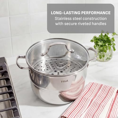Image of T-Fal Specialty 7.2 Quarts Stainless Steel Pan Stockpot with Lid, Induction Compatible, Dishwasher Safe, Oven Safe to 500F, Stew Pot, Silver