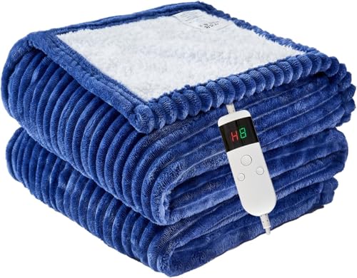 Image of Heated Blanket Electric Full, Soft Flannel Heating Blanket with 8 Hours Auto Off 10 Fast Heating Levels Machine Washable Sherpa Heated Blanket with Overheating Protection