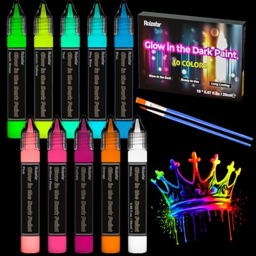Roizefar Pinturas Que Brillan En La Oscuridad, Brillan Pinturas Luminosas De Larga Duración Para Obras De Arte, 20ml/0.68oz (10 Colores)