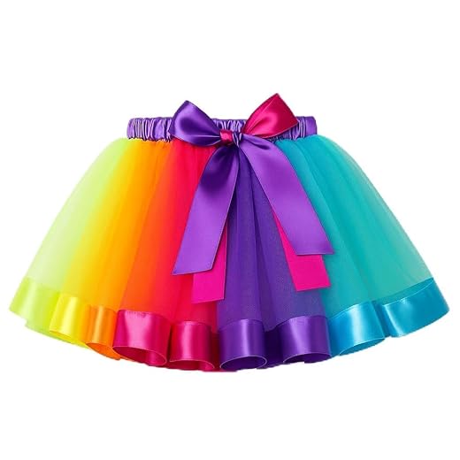 Saia Tutu Colorida Arco-Íris Adulto e Infantil Tule Multicamadas com Laço Ajustável 50cm Bloquinho Carnaval Fantasia Festa