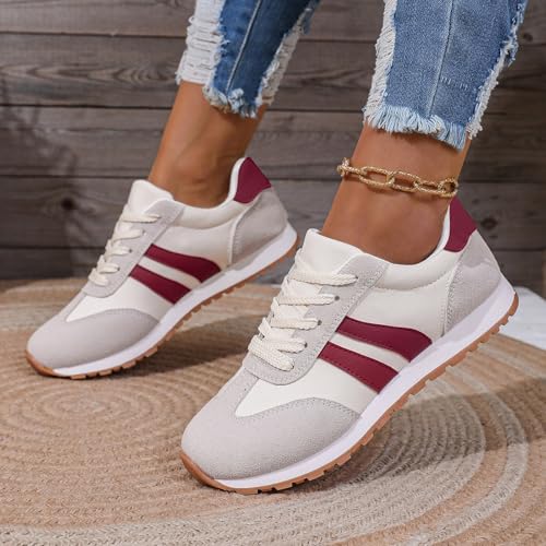 Chaussures décontractées pour dames en cuir rouge taille 38 à lacets - 3