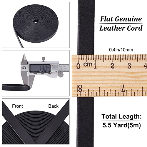 GORGECRAFT 5.5Yds 10mm Flat Genuine Leather Cord String Leather Shoelace Boot Lace Strips Cowhide Braiding String Roll for Jewelry Making DIY Craft Braided Bracelets Belts Keychains(Black) - Image 2