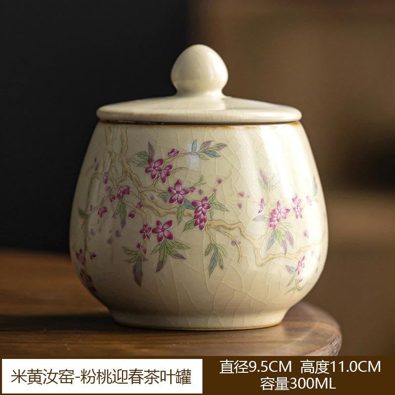 Barattoli in Ceramica con Fiori di pesco da 300 ml con coperchi Barattoli ermetici in Ceramica per tè, caffè e Zucchero Barattoli da Cucina in Porcellana Vintage