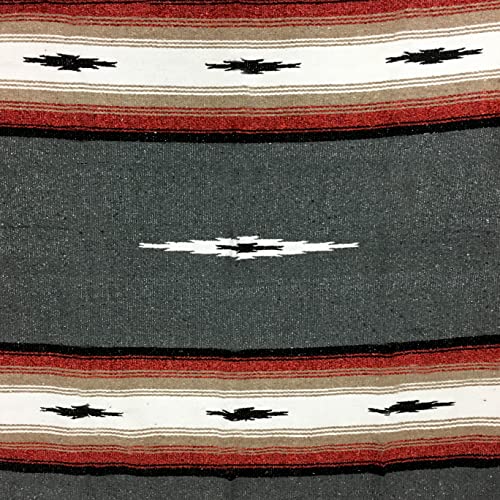 Open Road Goods Charcoal Black Mexican Yoga Blanket - Thick Diamond With Vintage Retro Serape Red Tan Brown And White Stripes #TOP1