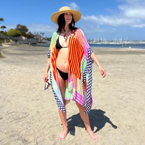 MIO Boho Loose Print Beachwear Kimono Cardigan Long Women Sexy Bikini Cover Ups Holiday Sun Protection