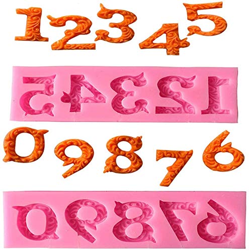 SIMUR Silicone Number 0-9 3D Embossed Fondant Chocolate Molds for Birthday Cake Decorating DIY Baking, Pink