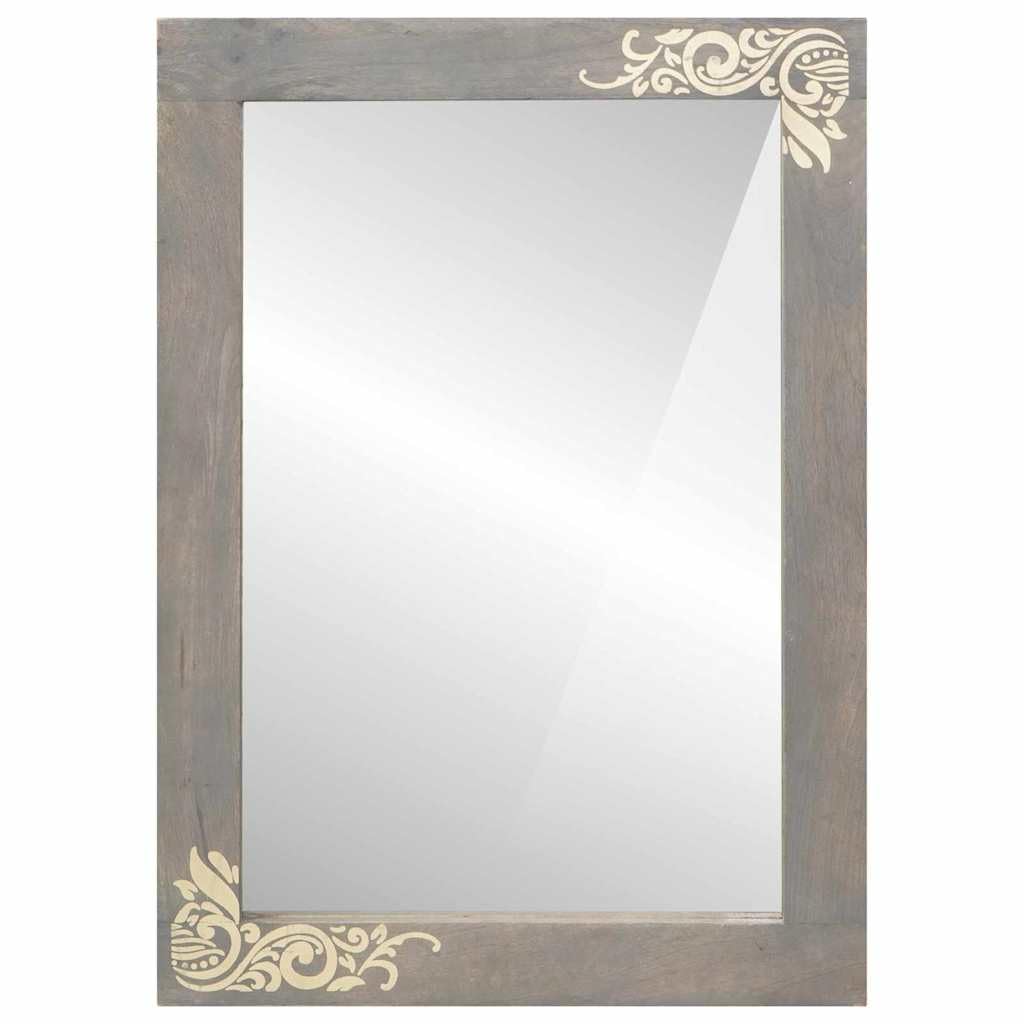 Szare i srebrne lustro łazienkowe 50 x 70 x 3 cm drewniana rama z uchwytem i minimalistycznym designem prostokątne lustro z praktycznymi przegrodami dla organizacji