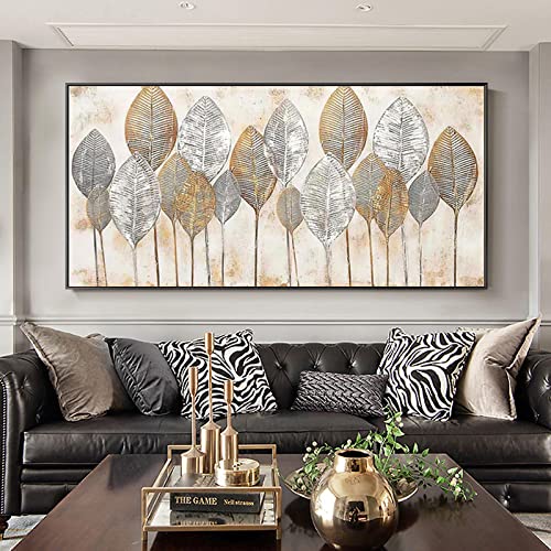 Feuilles d'or grand format pour habiller un grand mur vide de salon 60x120