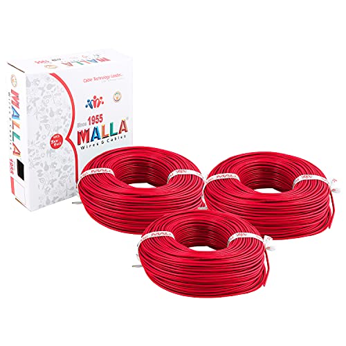 Image of MALLA Copper Wire with Triple Layer PVC Coating, Single Core Flexible Electric Cable for Domestic & Industrial Connections (2.5 mm, 90m Long, Red, 3 Pcs)