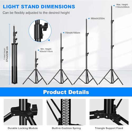 Image of 2pack Heavy Duty Light Stand 9.2ft / 110 inch Aluminum Spring Cushioned Tripod Lighting Stands Max Loading:10KG Adjustable 94cm-280cm with Carry Bag for Photography Softboxes Umbrella Studio Shooting