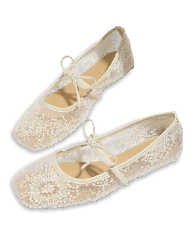 Beauty Cry Womens Embroided Ballerina Flats with Bow Square Toe Closed Toe Shoes