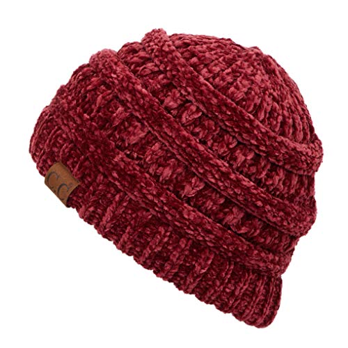 C.C Exclusives Cable Knit Beanie - Thick, Soft & Warm Chunky Beanie Hats (Chenille Burgundy)