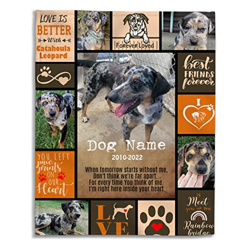 GUPOXI Personalized Catahoula Leopard Loss Sympathy Throws Blanket with Photos, Customized Catahoula Leopard Pet Memorial Gifts for Dog Mom, Custom pet Rememberance Gift for Catahoula Leopard Owner