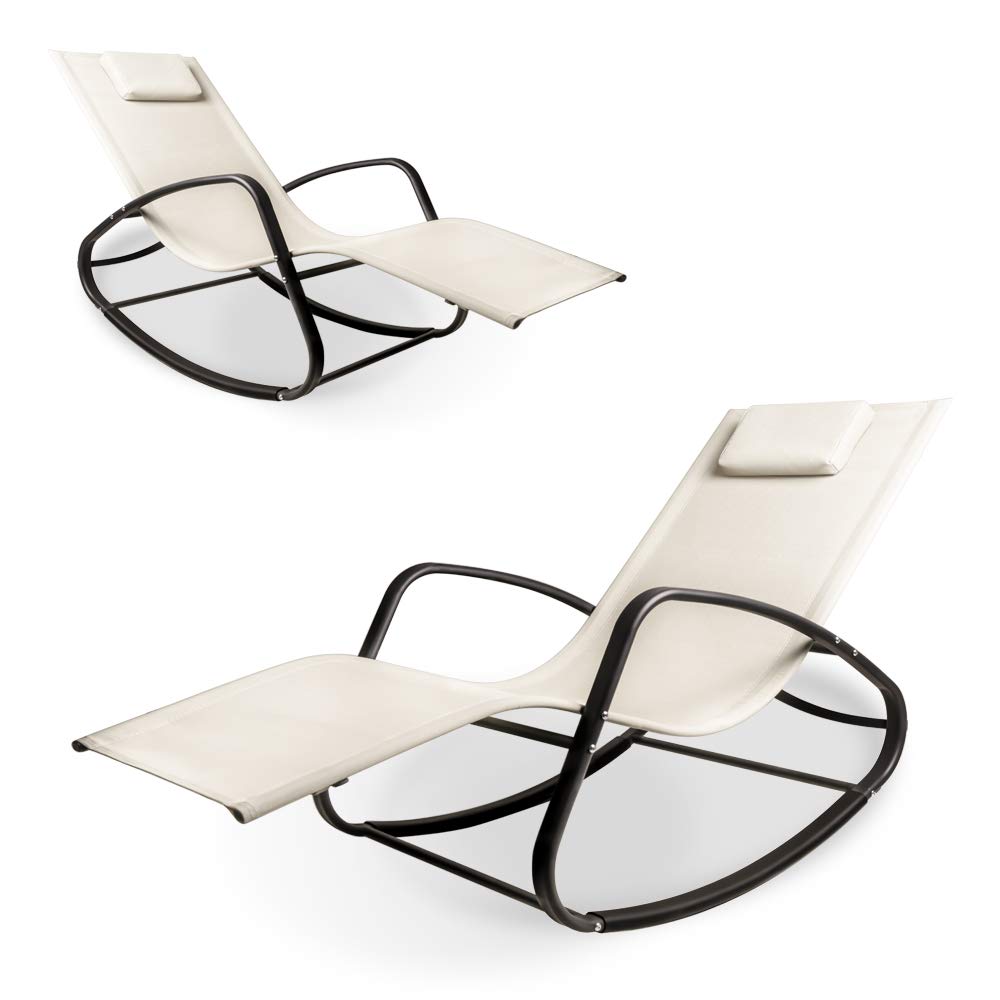WeCooperRemovable Headrest Zero Gravity Rocking Chair/ Patio Chaise (Beige) - Pack of 2