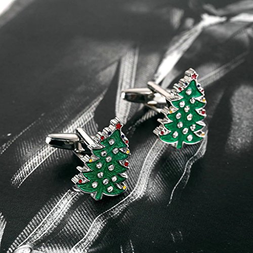 Mancuernillas para hombre árbol Navidad acero blanco verde miniatura 3