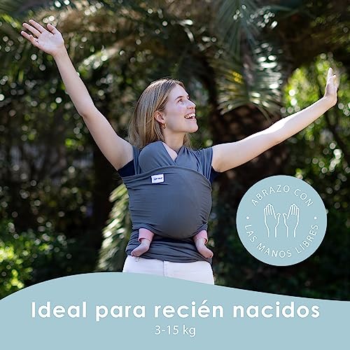 Fular portabebé para recién nacidos - Porta bebés manos libres - Fular porteo elastizado y ergonómico - Marsupio bebé liviano para niños de entre 3 y 15 kilos (gris oscuro)