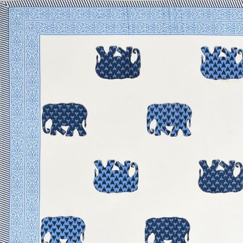 Image of Living Roots Ethnic Jaipur Block Print Double Cotton Bedsheet & 2 Pillow Covers, for Mattress Upto 6 inches Thick, No Colour Bleeding, Blue Colour, King Size 90 * 108 inches, 120TC (615-A)