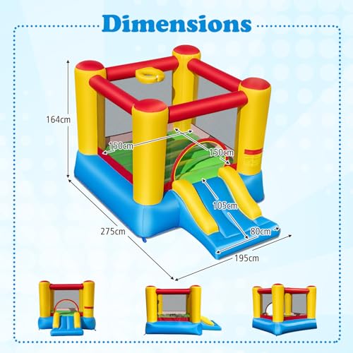 GYMAX Kids Bouncy Castle with Slide and Basketball Hoop, Inflatable Jumping House for Outdoor Indoor (Big Head Column without Blower) - Image 5
