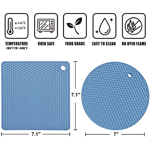 Image of Walfos Silicone Trivet Mats - 4 Heat Resistant Pot Holders, Multipurpose Non-Slip Hot Pads for Kitchen Potholders, Hot Dishers, Jar Opener, Spoon Holder, Food Grade Silicone & BPA Free (Nordic Blue)
