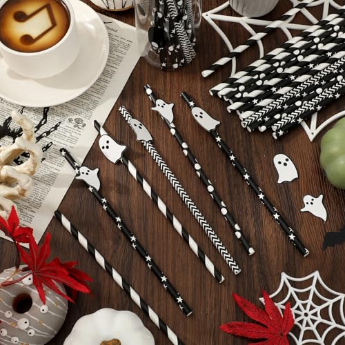 Whaline 60 sets pitillos halloween papel negro y blanco miniatura 5