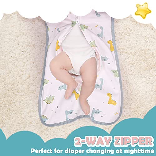 Image of 2 Pack Baby Swaddle for Transition, 2 Way Zipper Swaddle, 2 in 1 Arms in /Out Convertible Swaddles, 100% Cotton Newborn Sleep Sack for 6-9 Months, Dinosaur & Bear
