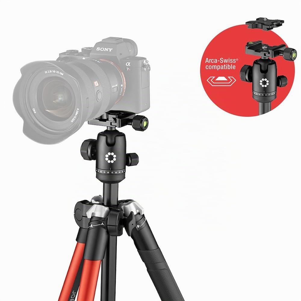 JOBY RangePod - Trípode de Viaje en Aluminio para Cámara/Smartphone con Soporte, Pinza Universal y Bolsa de Transporte, CSC, DSLR Sin Espejo, Rojo para Fotografía, Vídeo, Vlogging, Streaming, Youtube