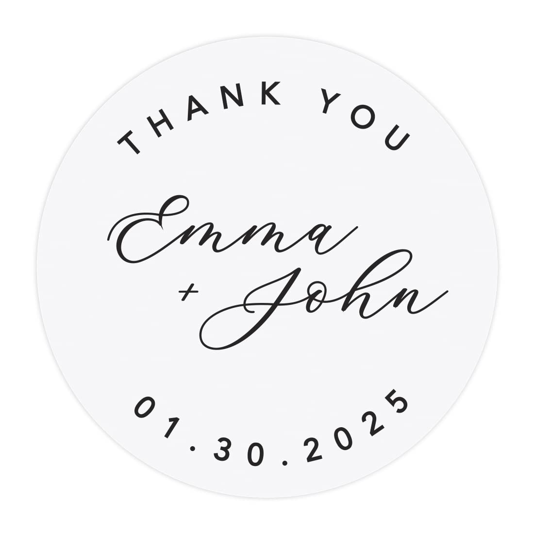Andaz Press 2" Round Clear Personalized Wedding Sticker Labels with Black Ink Custom Thank You Transparent Vinyl Envelope Tab Sealer Self-Adhesive
