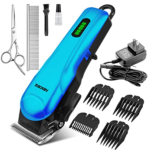 AIBORS Cortapelos eléctricos para perros: cortapelos inalámbricos recargables de bajo ruido, tijeras de aseo para mascotas, para perros, gatos, mascotas, juego de cortapelos (azul) Cover