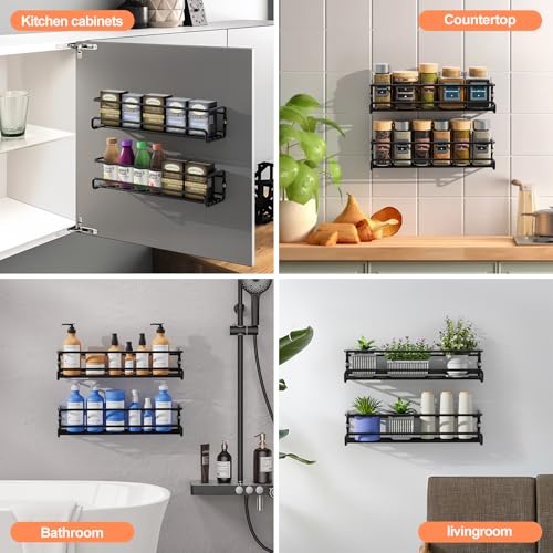 Priksia Wall Spice Rack, Set of 2 Spice Organisers, No Drilling, Hanging Metal Spice Holder with Self-Adhesive and Screws for Spice Jars, Kitchen Cabinet, Pantry Door - Cosy Home Interiors Priksia Wall Spice Rack, Set of 2 Spice Organisers, No Drilling, Hanging Metal Spice Holder with Self-Adhesive and Screws for Spice Jars, Kitchen Cabinet, Pantry Door - Image 7