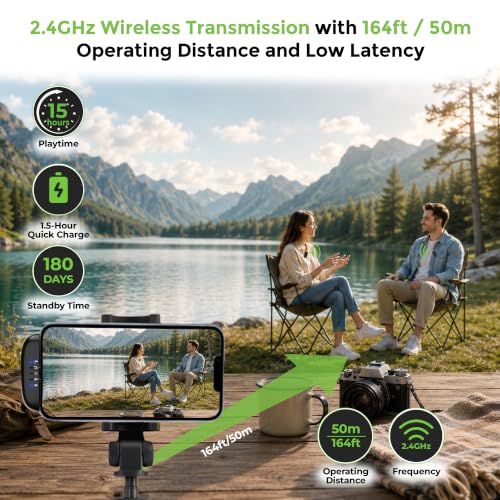 Image of ULTRAPROLINK Sonic Vibe | Dual Wireless Lavalier Collar Mic with Charging Case |Type-C Receiver |ANC & Echo| 15H Use Time, 164' Ft Range for YouTube, Vlogs, Podcasts| UM1215| Black