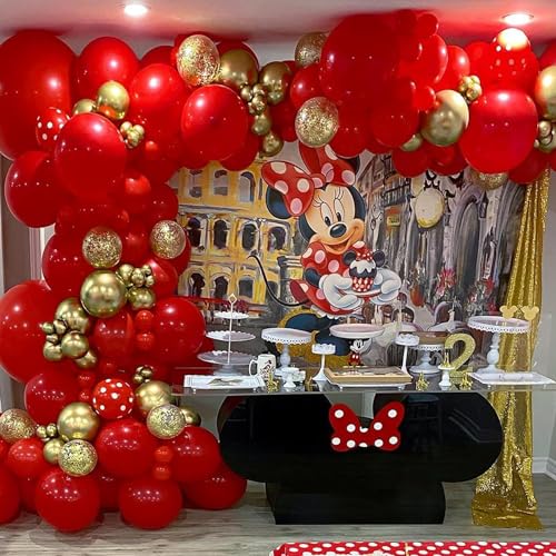 Image of Red and Gold Balloon Arch Kit, ADOINBY 140Pcs Gold Balloon Red Balloon Confetti Balloon 18 12 10 5 Inch Different Size Balloons for Valentine's Day Wedding Birthday Engagements Anniversary Decoration