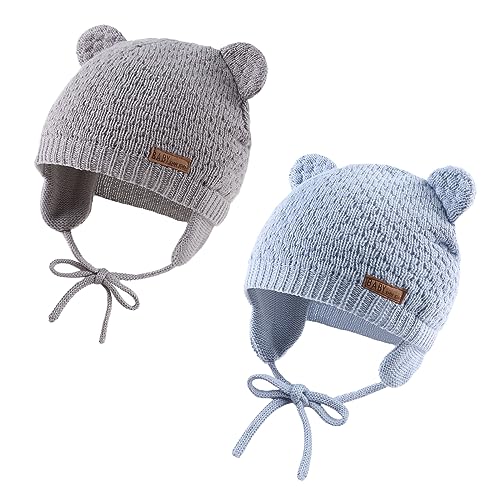 Image of JANGANNSA Cute Knitted Boys Girls Christmas Beanie Warm Earflap Winter Hat Infant Toddler Baby Beanie 0-2Y