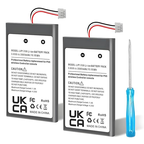 JUBOTY 3000mAh PS5 Controller Battery 2 Packs, 2025 New Upgrade Ultra High Capacity LIP1708 Lithium-Ion Battery Replacement for Sony PS5 PlayStation 5 DualSense Wireless Controller with 1 Repair Tool